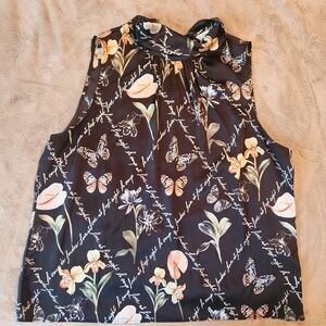 White House Black Market Orange Yellow Sleeveless Blouse with Tie Front